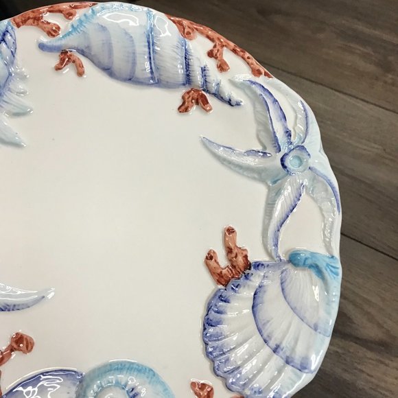 San Marco Round Salad/Dessert Plate Made in Italy Shells Starfish Approx 8.75" - Picture 6 of 8